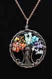 Tree of Life Wire Wrapped Chakra Stones Crystal Pendant Necklace