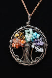 Tree of Life Wire Wrapped Chakra Stones Crystal Pendant Necklace
