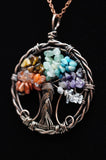 Tree of Life Wire Wrapped Chakra Stones Crystal Pendant Necklace