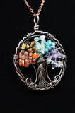 Tree of Life Wire Wrapped Chakra Stones Crystal Pendant Necklace