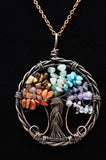 Tree of Life Wire Wrapped Chakra Stones Crystal Pendant Necklace