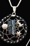 Cosmic Black Tourmaline Sun Moon Stars Dreamcatcher Pendant Necklace