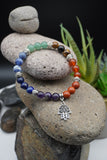 7 Chakras Yoga Meditation Healing Balancing Round Stone Beads Stretch Bracelet with Tree of Life / Hamsa Hand Charm
