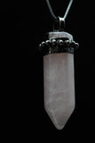 Chevron Banded Amethyst and Rose Quartz Crystal Point Pendant Necklace