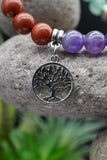 7 Chakras Yoga Meditation Healing Balancing Round Stone Beads Stretch Bracelet with Tree of Life / Hamsa Hand Charm