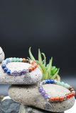 7 Chakras Yoga Meditation Healing Balancing Round Stone Beads Stretch Bracelet with Tree of Life / Hamsa Hand Charm