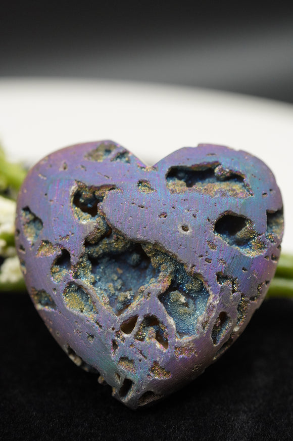 Titanium Druzy Rainbow Aura Quartz Heart