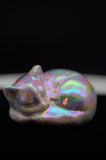 Pink Opal Sleeping Cat Carving with Titanium Aura Crystal