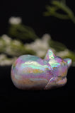 Pink Opal Sleeping Cat Carving with Titanium Aura Crystal
