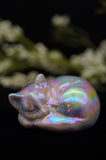 Pink Opal Sleeping Cat Carving with Titanium Aura Crystal