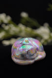 Pink Opal Sleeping Cat Carving with Titanium Aura Crystal