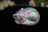 Pink Opal Sleeping Cat Carving with Titanium Aura Crystal