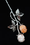Peach Calcite Double Rose Flower Crystal Carving