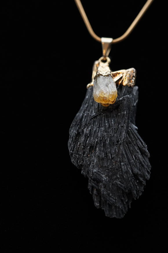 Black Kyanite with Citrine Crystal Necklace