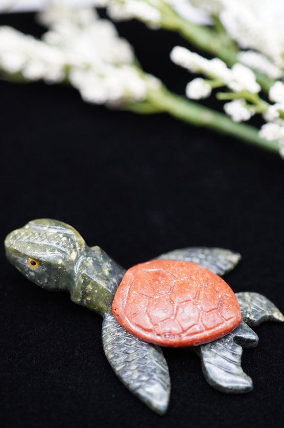 Swimming Turtle Serpentine Carnelian Crystal Carving