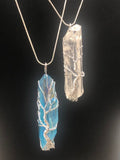 Blue and Clear Aura Quartz Crystal Necklace
