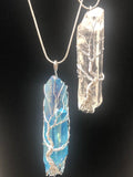 Blue and Clear Aura Quartz Crystal Necklace