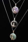Cat Crescent Moon Crystal Pendant Necklace