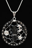 Cosmic Black Tourmaline Sun Moon Stars Dreamcatcher Pendant Necklace