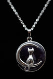 Cat Crescent Moon Crystal Pendant Necklace