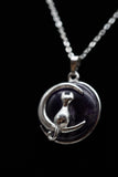 Cat Crescent Moon Crystal Pendant Necklace