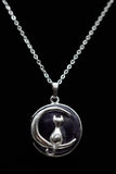 Cat Crescent Moon Crystal Pendant Necklace