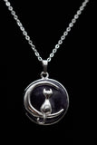 Cat Crescent Moon Crystal Pendant Necklace