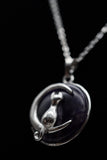 Cat Crescent Moon Crystal Pendant Necklace