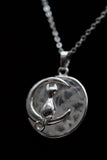 Cat Crescent Moon Crystal Pendant Necklace