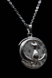 Cat Crescent Moon Crystal Pendant Necklace