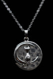 Cat Crescent Moon Crystal Pendant Necklace