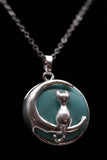 Cat Crescent Moon Crystal Pendant Necklace