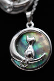 Cat Crescent Moon Crystal Pendant Necklace