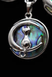 Cat Crescent Moon Crystal Pendant Necklace