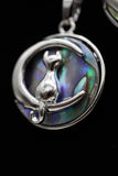 Cat Crescent Moon Crystal Pendant Necklace