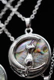 Cat Crescent Moon Crystal Pendant Necklace