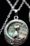 Cat Crescent Moon Crystal Pendant Necklace