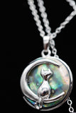 Cat Crescent Moon Crystal Pendant Necklace