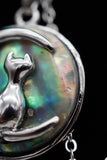 Cat Crescent Moon Crystal Pendant Necklace