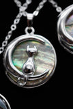 Cat Crescent Moon Crystal Pendant Necklace