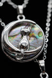 Cat Crescent Moon Crystal Pendant Necklace