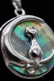 Cat Crescent Moon Crystal Pendant Necklace
