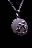 Duo Cats in Moon Amethyst Lava Rock Lapis Lazuli Green Aventurine Crystal Pendant Necklace
