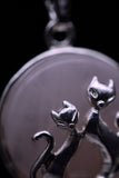 Duo Cats in Moon Amethyst Lava Rock Lapis Lazuli Green Aventurine Crystal Pendant Necklace