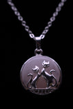 Duo Cats in Moon Amethyst Lava Rock Lapis Lazuli Green Aventurine Crystal Pendant Necklace