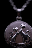 Duo Cats in Moon Amethyst Lava Rock Lapis Lazuli Green Aventurine Crystal Pendant Necklace