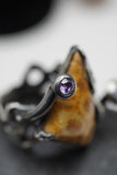 Custom 925K Sterling Silver Fossil Agatized Coral with Purple Amethyst Gemstone Ring