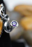 Custom 925K Sterling Silver Fossil Agatized Coral with Purple Amethyst Gemstone Ring