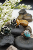 Custom 925K Sterling Silver Fossil Agatized Coral with Purple Amethyst Gemstone Ring