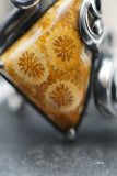 Custom 925K Sterling Silver Fossil Agatized Coral with Purple Amethyst Gemstone Ring